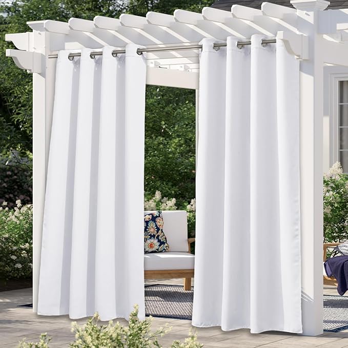 NICETOWN White Outdoor Curtains for Patio Waterproof 95 inches Long, 2 Panels Premium Thick Privacy Weatherproof Grommet Outside Drapes for Porch, Gazebo, 52W x 95L inch, Pure White