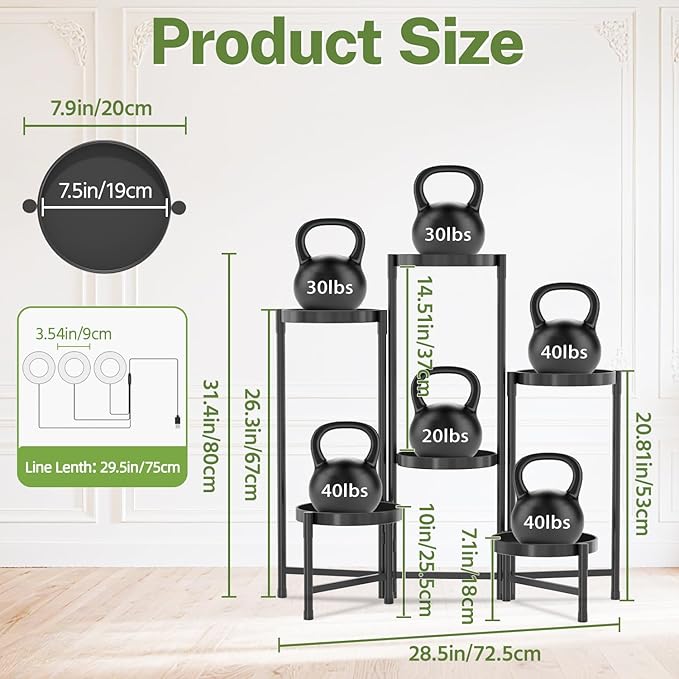 iDavosic.ly Plant Stand Indoor with Grow Light, 6 Tier Corner Metal Flower Display Holder Shelf, Easy Assembly Folding Tall Orchid Rack for Patio Balcony Porch Garden Living Room House, Black