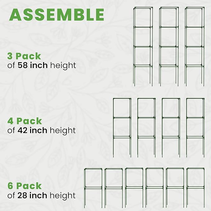 Tomato Cage Square - Large Trellis Stakes and Plant Support Structures for Vegetables and Climbing Plants - Tall Tomato Cages for Garden, Pots, Raised Garden Bed Outdoor Supplies (3 Pack - Up to 58")