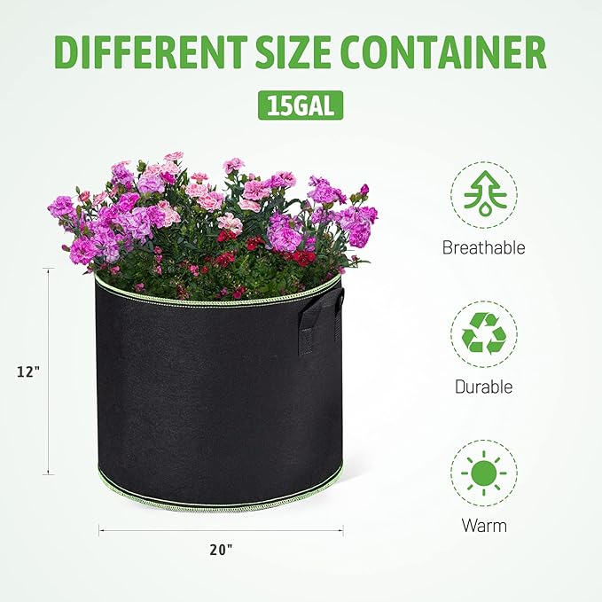 Delxo 10 Pack 15 Gallon Heavy Duty Aeration Fabric Pots Thickened Nonwoven Plant Grow Bags with Handles