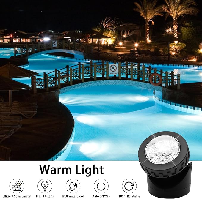 AVEKI Solar Pond Spotlights, 12 LED Solar Underwater Lights with Dual Head Waterproof Submarine Landscape Spotlight Security Lighting for Outdoor Patio Ganden Fountain Pond… (White, Single Head)