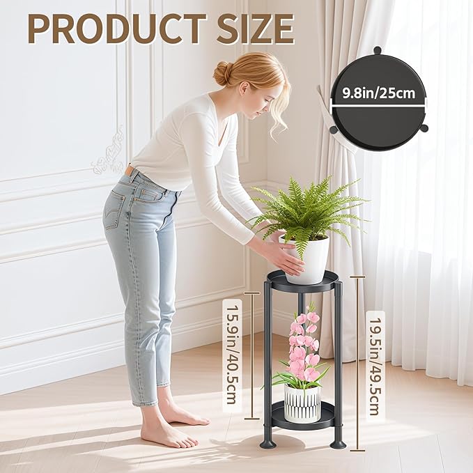 LASZOLA 2 Tier Black Corner Plant Stand Indoor for Large Tall Flower, Heavy Duty Sturdy Metal Vertical Tiered Planters Holder for Patio, Multi Level Wrought Iron Organizer Décor for Modern Farmhouse