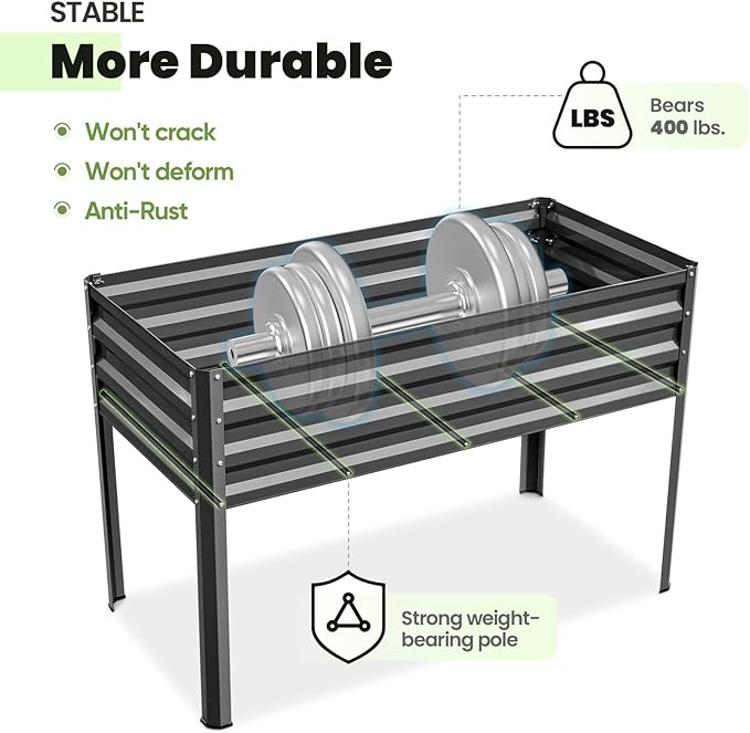 KING BIRD Large Raised Garden Bed with Netting Galvanized Elevated Planter Box with Legs 48×24×56 in for Backyard, Patio, Balcony, 400lb Capacity, Dark Grey