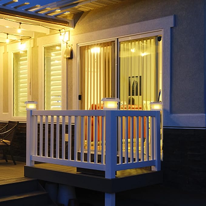 Dynaming 6 Pack Solar Post Cap Lights Outdoor, White Shell Fence Post Solar Lights Fit for 4x4 5x5 Vinyl/Wooden Posts, High Brightness Warm White SMD LED Lighting Decor for Garden Deck Patio