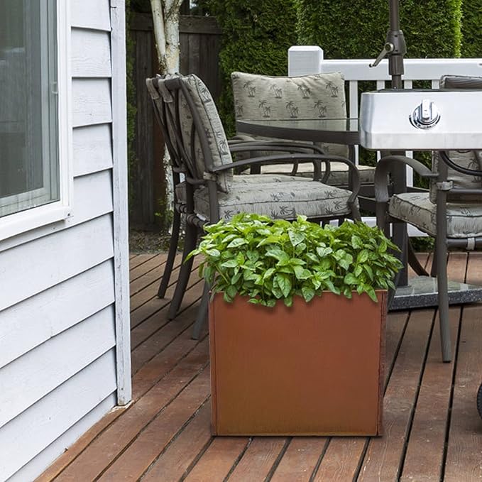 Corten Steel Planter Box Metal Planters Square Outdoor Steel Planter Cube Rustic Flower Pot 16 Inch for Commercial Residential Garden Patio and Backyard