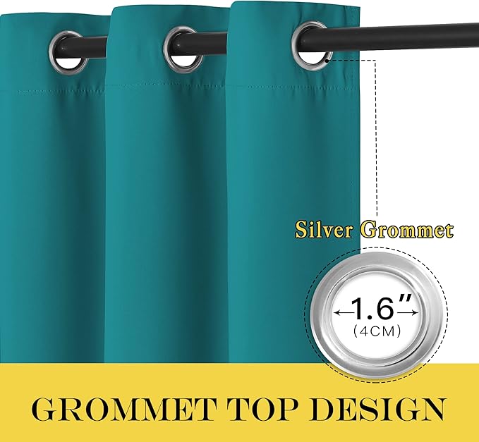 NICETOWN Peacock Teal Blackout Curtain 108 inch Length - Grommet Thermal Insulated Window Treatments Room Darkening Drape Sound Reducing for Living Room/Bedroom (W52 x L108, 1 Panel)