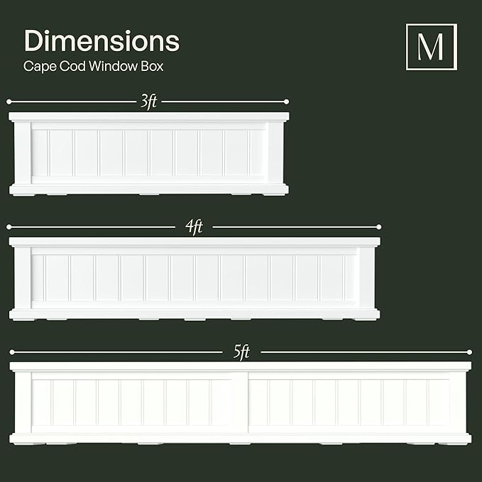 Mayne Cape Cod 4ft Window Box - White - 48in L x 11in W x 10.8in H - Polyethylene - Built-in Water Reservoir (4841-W)