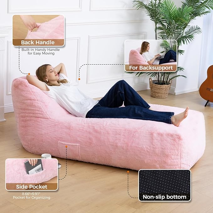 Giant Bean Bag Lounger Chair for Adults with Soft & Cozy Plush Fabric,Memory Foam Filled Beanbag Chair for Family Living Room,Bedroom and Game Room (Pink)