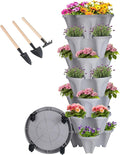 GameXcel Vertical Planter 7 Tier Stackable Planters Garden Planters Strawberry Herb Flower and Vegetable Planter Indoor Outdoor Gardening Pots with Removable Wheels and Tools - Gray
