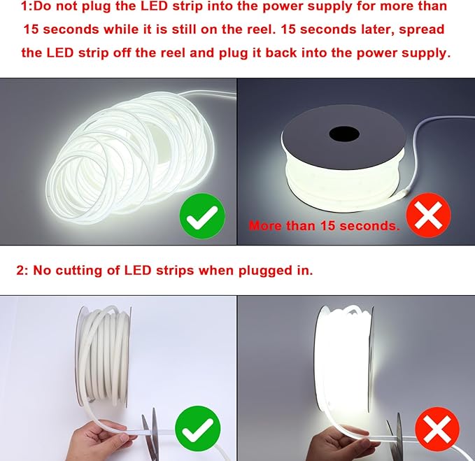 AC 110V COB LED Strip Lights Outdoor Waterproof 65.6ft, 6000K Cool White Super Bright 200W CRI 90+ LED Rope Light, IP65 Flexible Cuttable, for Bedroom Garden Commercial House