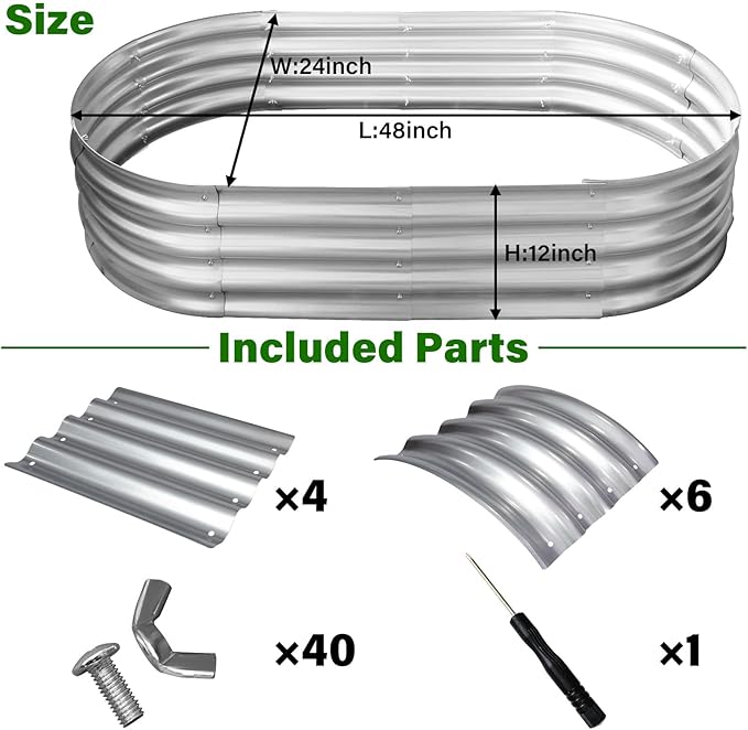 Galvanized Raised Garden Bed for Outdoor: 4X2X1ft Durable Metal Vegetable Plant Container Kit - Oval Planter Box for Gardening Flower Trough