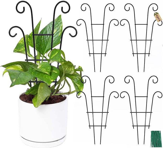 Coomin Small Plant Trellis for Climbing Plants Indoor, 14.5in Metal House Plant Trellis for Potted Plants, Mini Plant Support for Hoya Pothos, Black