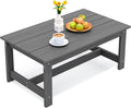 SERWALL HDPE Patio Coffee Table, Rectangle Outdoor Coffee Table, All-Weather Coffee Side Table for Balcony, Poolside, Deck, Garden, Gray