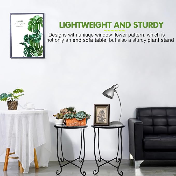 Fashion&cool Side Tables for Small Space, Metal Outdoor Indoor Round Side Table, Small End Table Pool Chair Side Table for Patio Yard Porch Balcony Garden Bedside Plant Stand