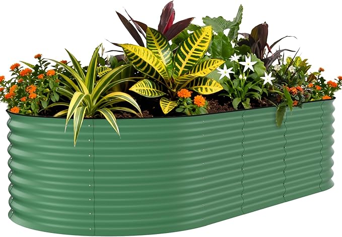 Garvee Galvanized Raised Garden Bed Outdoor, 8x4x2 ft Metal Planter Box for Flowers Vegetables, Rust-Resistant Raised Garden Beds for Gardening, Easy Assembly Outdoor Garden Box & Planters, Green