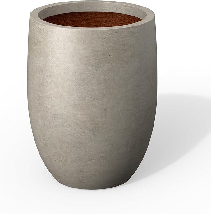Kante 11.8 Inch Tall Concrete Planter, Large Indoor Outdoor Plant Pot with Drainage, Smooth Weathered Concrete Finish with Painted Interior, Ideal for Porch, Home, Garden, Patio