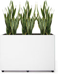 Planter Box Rectangular Block - 24×16×12IN Galvanized Steel Metal Long Box Planter Easy Installation Modern Outdoor Tall Planters All-Weather Use with Drainage Holes for Patio/Porch(White)