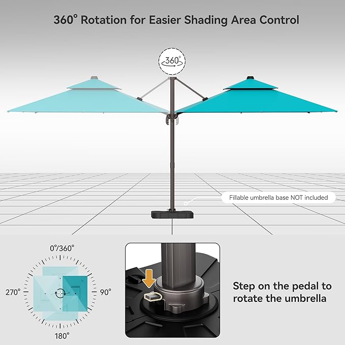 9x12FT Cantilever Patio Umbrella - Heavy Duty Double Layer Offset Design with 360° Rotation, Large Rectangle Umbrella for Garden, Deck, Pool, Backyard, Turquoise