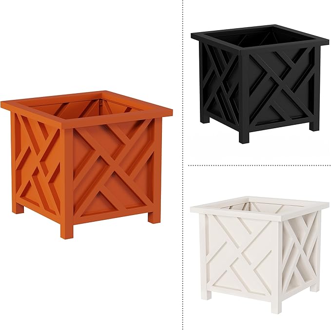 Pure Garden Lattice Design Planter Box 2-Pack – 14.75-Inch Decorative Outdoor Flower or Plant Pots – Front Porch or Patio Decor (Terracotta)