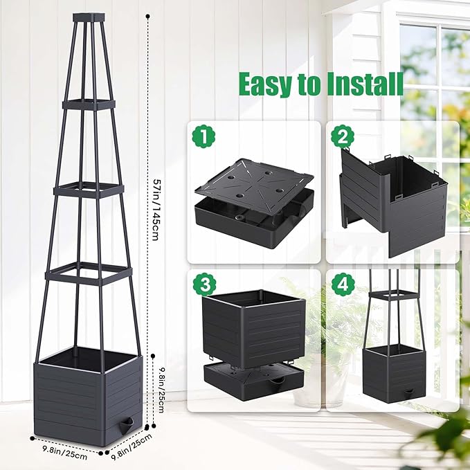 2-Pack Tomato Planter with Trellis, 57" Self-Watering Raised Garden Bed Planter Box, Tomato Cages for Indoor & Outdoor Climbing Plants, Vines, Vegetables, and Flowers (57x9.8x9.8IN)