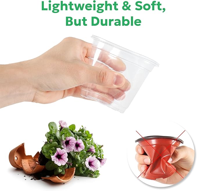 30 Packs 5 Inch Reinforced Clear Nursery Pots with Drainage Holes, Transparent Plastic Plant Pot Seedling Planter for Vegetable Propagation, Root Cutting, Seed Starting