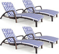 Chaise Lounge Chairs Outdoor Set of 4, Comfy Outside Wicker Patio Pool Lounge Chair w/ 5 Adjustable Back Angle, Cup Holder, Thicken Cushion