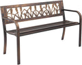 VEVOR Outdoor Bench, 50 inch, Carbon Steel Metal Frame with PVC Floral Pattern Backrest and Round Edge Armrests, Weatherproof Outside Bench for Patio, Garden, Park, Yard, Front Porch, Antique Bronze