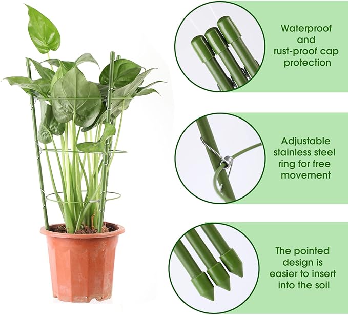 Kgozwon 4 Pack Tomato Cage Plant Support Cages for Garden, 18 inches Trellis for Climbing Plants, Upgrade Garden Plant Stakes with Adjustable Ring, Tomato Rings for Support, with Twist Tie