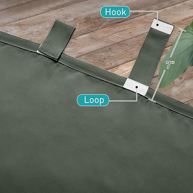 NICETOWN 2 Panels Greyish Green Outdoor Curtainss for Patio Waterproof, Detachable Sticky Tab Top Blackout Indoor Outdoor Blinds Heat & Cold Blocking Privacy for Gazebo/Porch, W52 x L84
