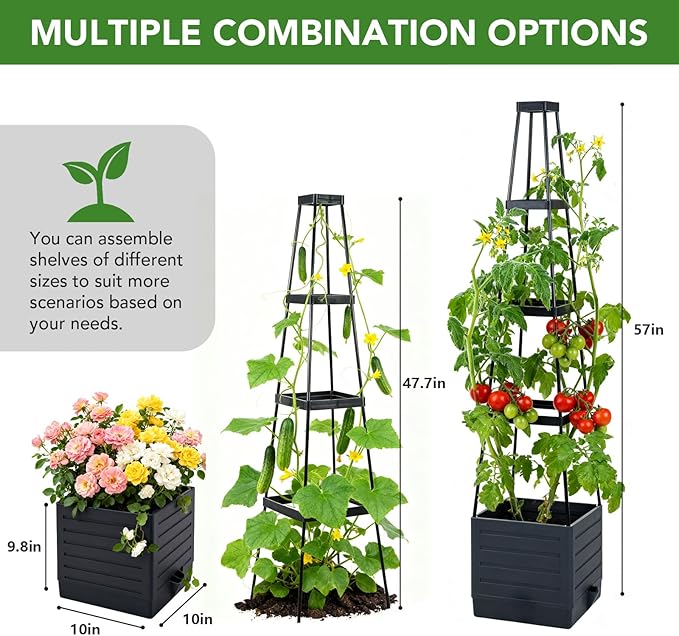 2 Pack Raised Garden Bed Planter Box with Trellis, 57'' Self Watering Tomato Planters for Climbing Plants, Tomato Cage Trellis for Vegetables & Vine Flowers Indoor Outdoor Patio