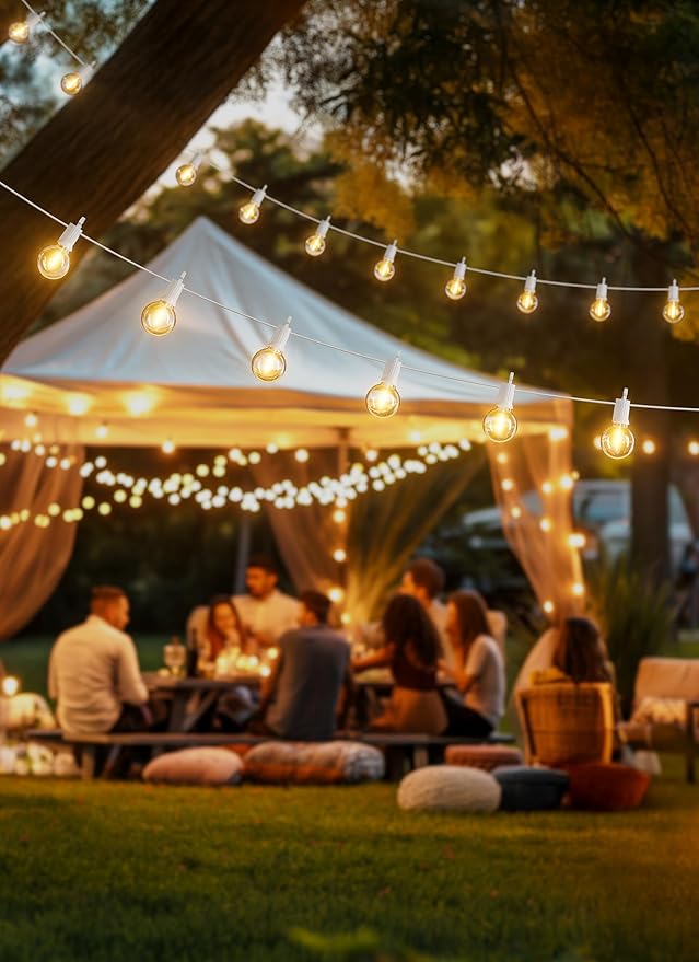 Brightown 29 Feet LED Outdoor String Lights with Shatterproof G40 Edison Bulbs, Connectable and Weatherproof Strand, Commercial Grade Patio Lights for Backyard Garden Patio Decorative, White