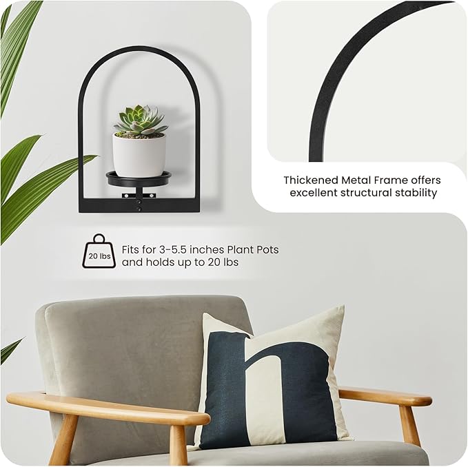 Wall Planters for Indoor Plants Set of 2, Hanging Planter for Indoor Plant Stand Plants Wall Decor - Premium Metal Hanging Plant Holder (Semi-Round)