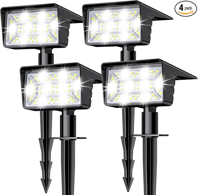 Solar Spot Lights Outdoor with 60 LED & Auto On/Off, 4 Pack Solar Lights Outdoor Waterproof IP68 with 3 Lighting Modes, 2-in-1 Solars Landscape Light for Outside, Garden, Yard(Cool White)