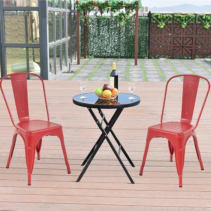 FDW Metal Dining Chairs Set of 4 Indoor Outdoor Chairs Patio Chairs Kitchen Metal Chairs 18 Inch Seat Height Restaurant Stackable Chair Tolix Side 330LBS Weight Capacity