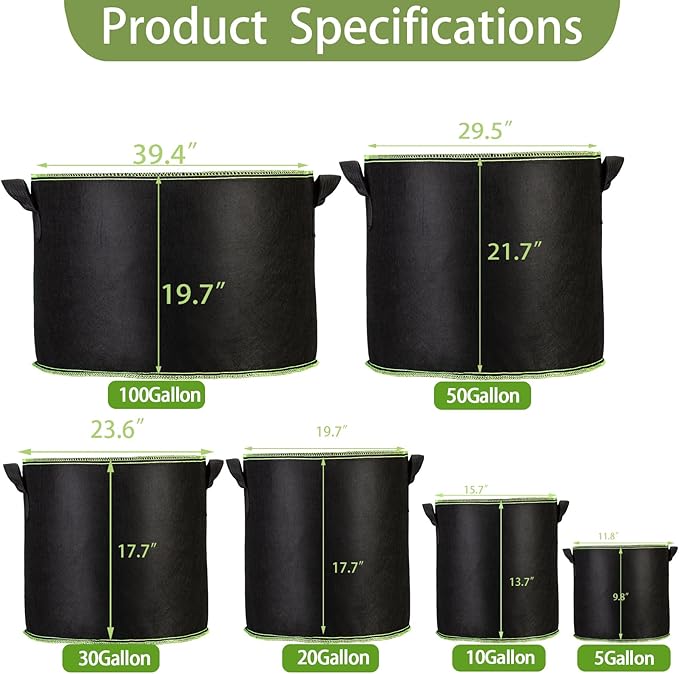 2-Pack 50 Gallon Plant Grow Bags, Thickened Nonwoven Fabric Pots with Handles,Sturdy Garden Planters Aeration Gardening Container to for Plants, Vegetables, and Flowers