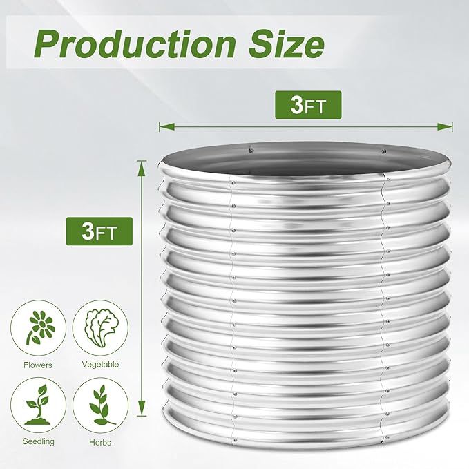 AHEONLAR 2 Pack 3x3x3ft Round Galvanized Raised Garden Bed Outdoor Metal Planter Bed Box for Vegetables Gardening