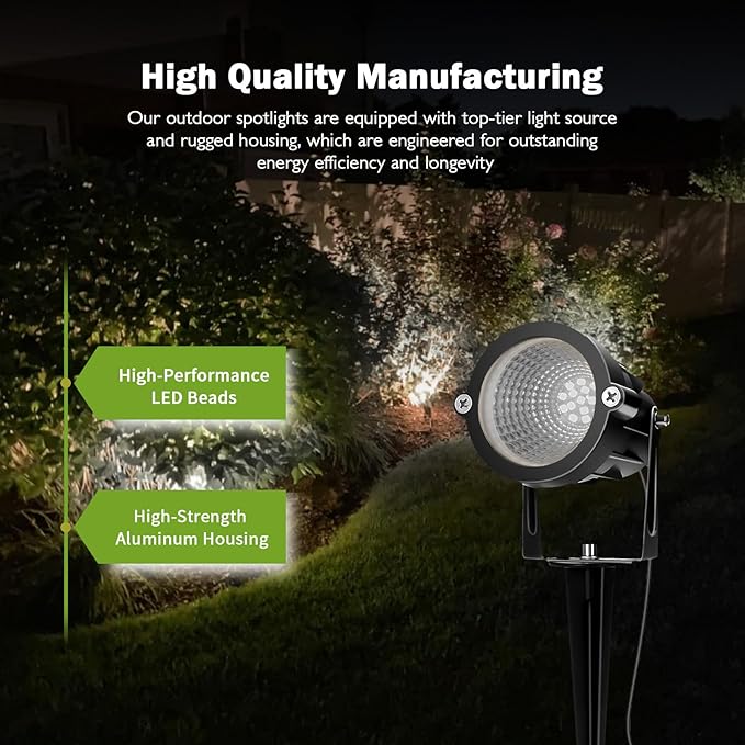 Outdoor Spotlight Cool White 6000K, 10W LED Spot Lights Outdoor for Yard Garden Tree, 120V Plug in Landscape Lighting with IP65 Waterproof for Halloween Christmas Decor, 4 Pack