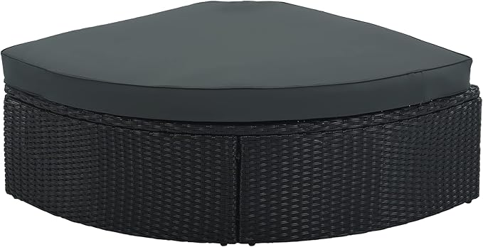 Merax 7-Piece Outdoor Wicker Sectional Sofa Set,Modular Rattan Conversation Set with Gray Cushions,Striped Green Pillows & Tempered Glass Coffee Table for Patio,Garden,Deck,Black