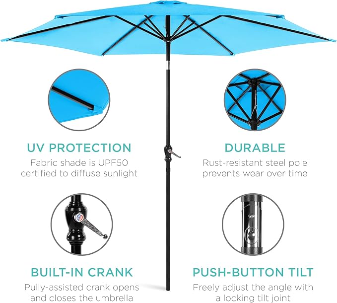 Best Choice Products 10ft Outdoor Table Compatible Steel Polyester Market Patio Umbrella w/Crank and Easy Push Button Tilt