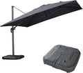 PURPLE LEAF 11.5' X 11.5' Telescopic Patio Umbrella with Base Included Lifting Cantilever Offset Square Large Umbrella for Pool Outdoor Patio Deck Garden Grey