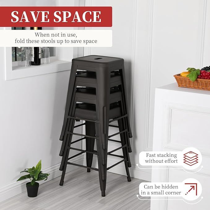 FDW Metal Bar Stools Set of 4 Counter Height Bar Stools 24 Inches Industrial Bar Chairs Patio Stool Stackable Backless Stool Indoor Outdoor Metal Kitchen Stools Bar Chairs (Bronze, 24")