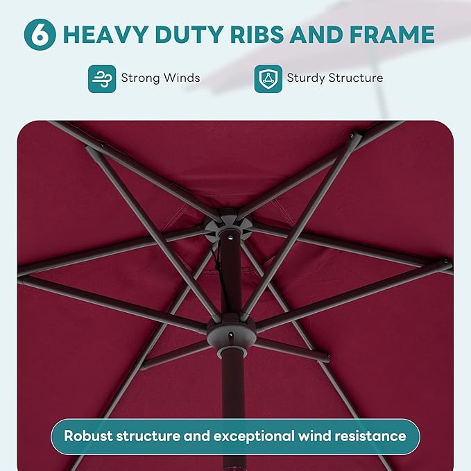 OLIXIS 7.5ft Patio Umbrella with Tilt and Crank Button & 8 Sturdy Ribs Waterproof, Patio Table Umbrella Perfect for Poolside, Terrace, Beach and Outdoor Restaurant, Red