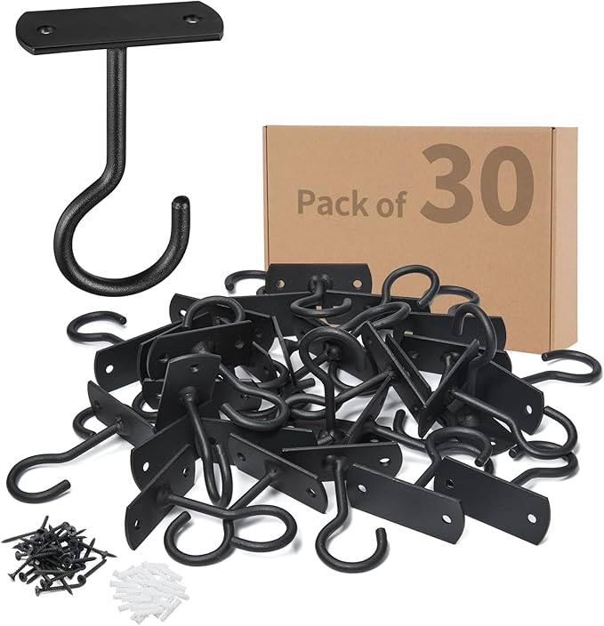 30Pack Ceiling Hooks Bulk 2.5in for Hanging Plants Black
