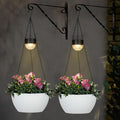 SUNNYPARK 2 Packs Hanging Planters Basket for Outdoor Plants, Solar Powered Self Watering White Round Plastic Flower Pots with Drainer for Balcony Patio Garden Outdoor Decoration