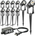 SUNTHIN Outdoor Landscape Lighting, 10 Pack Outdoor Spot Lights with Transformer for Yard, Plant, Lawn, Tree, Flags, House, Garden, Fence Use, IP65 Waterproof & Connectable