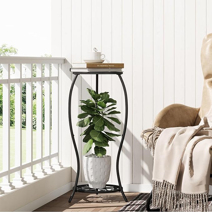 Plant Stand Indoor Outdoor, 2 Tier Metal Tall Plant Stand, Flower Pot Stand, Heavy Duty Plant Shelf Rack, Corner Plant Stand Rustproof for Planter Garden Balcony Patio Living Room