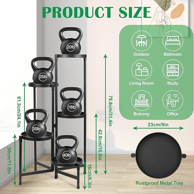 Plant Stand Indoor Outdoor 5 Tier Black Metal Plant Holder 31 in Tall 9 in Wide,Tiered Flower Pot Display Stand,Multiple Plant Stand for Living Room Corner Garden Patio Lawn Balcony