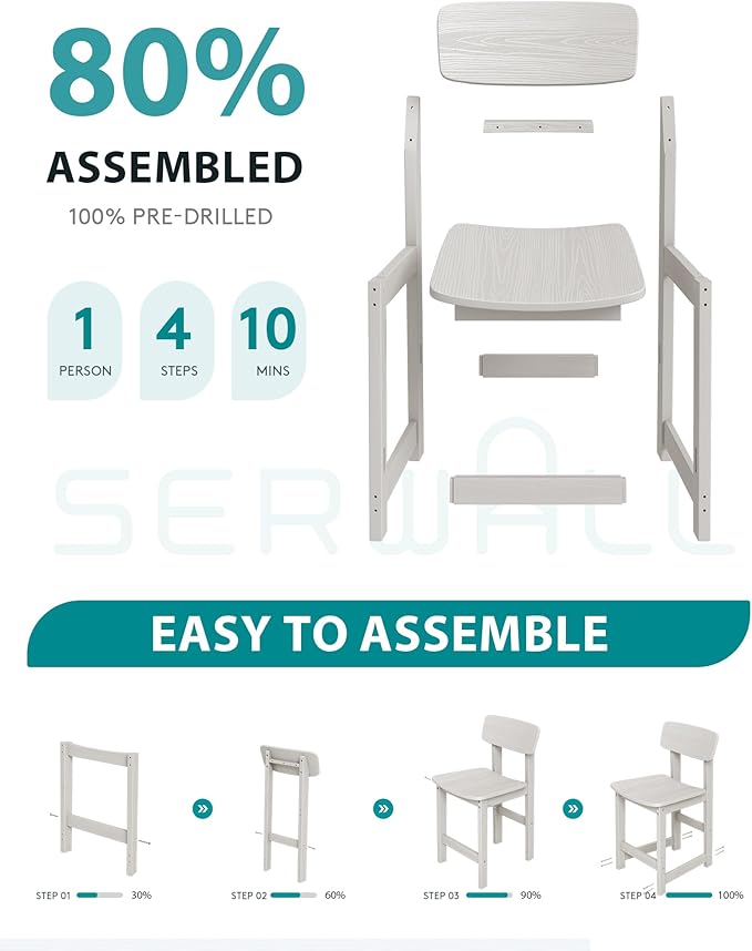 SERWALL Outdoor Bar Stools Set of 2, All Weather HDPE 25" Counter Height Bar Stools with Back, Outdoor Armless Barstools for Patio, Garden, Backyard, Balcony, Poolside, White