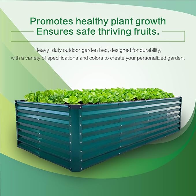 GARDMAX 8x4x2FT Galvanized Raised Garden Bed Kit, Metal Planter Boxes Outdoor with Easy Assembly, Large Garden Bed for Vegetables, Fruits, Flower, Herbs Rectangle Dark Green