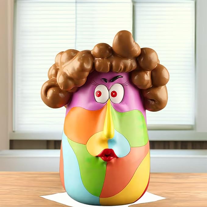 TOZLU Picasso Brutalist Beauty Face Flower Pot Ornaments Head Planter Pots Container Colorful Face Art Resin Flower Pot (Curly Haired Girl)
